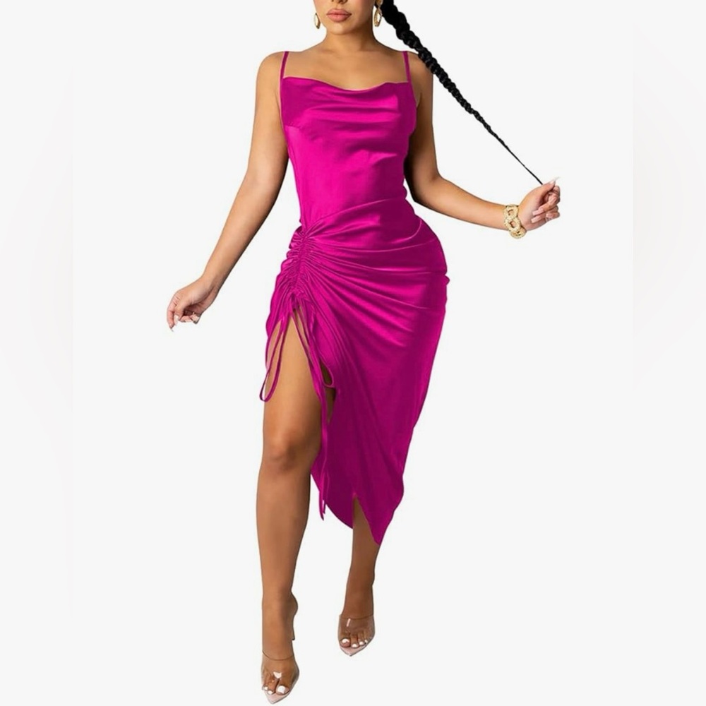 Pink Ruched Night Out Dress - Picture 2 of 5